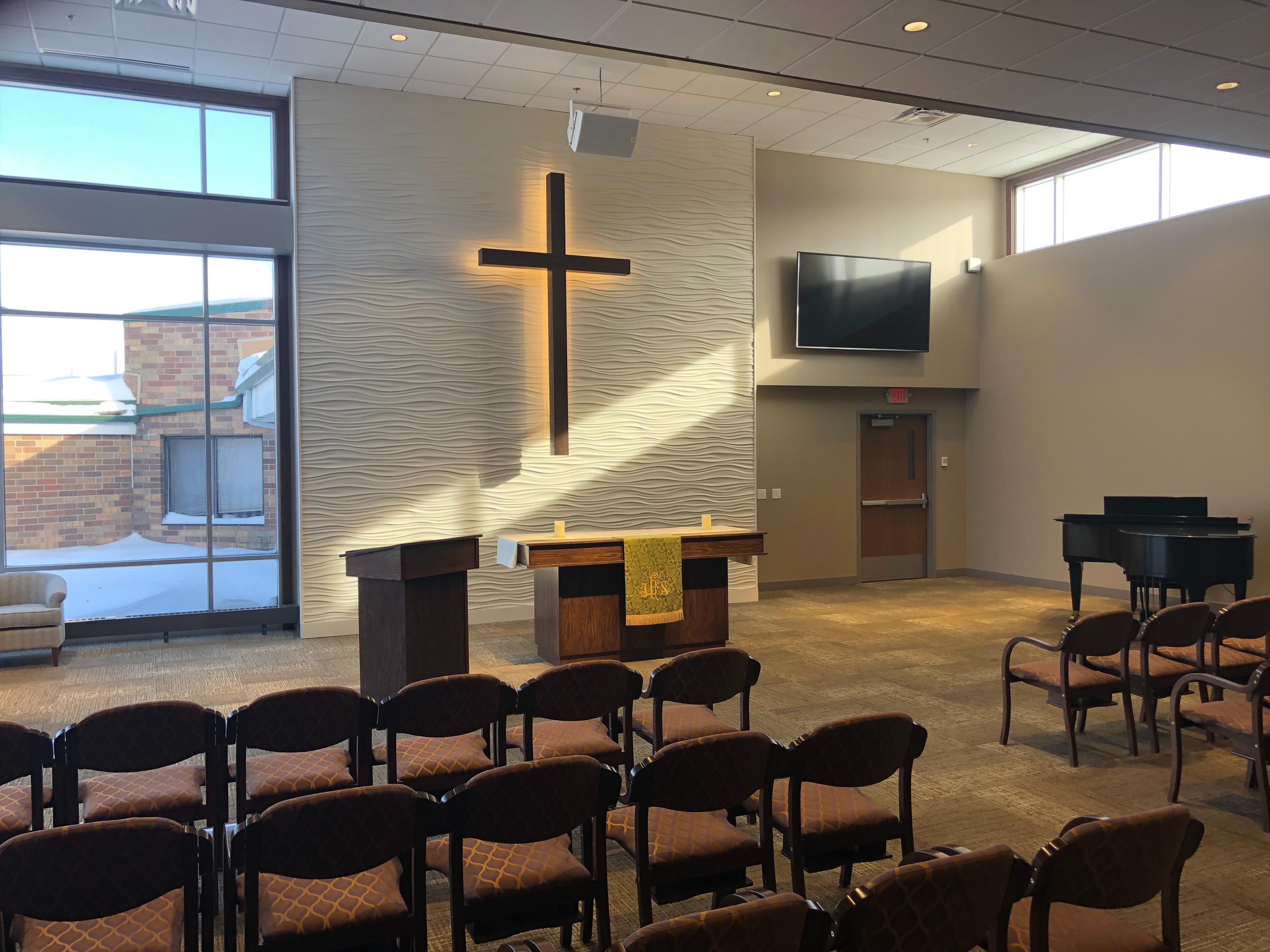 Church interior with AV systems